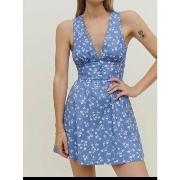 REFORMATION Isador V NECK MINI Dress - in Lassen Size 10 - Picture 5 of 6